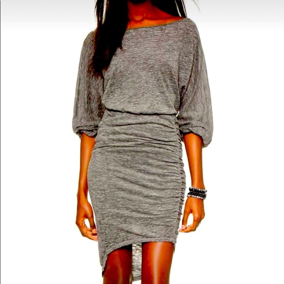 Free People Marled Dark Gray Ruched Mini Dress - Picture 6 of 8